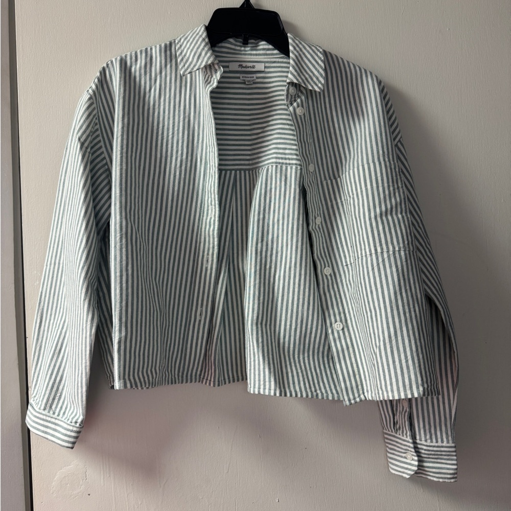Madewell grey and White Striped Casual Button-Down Shirt